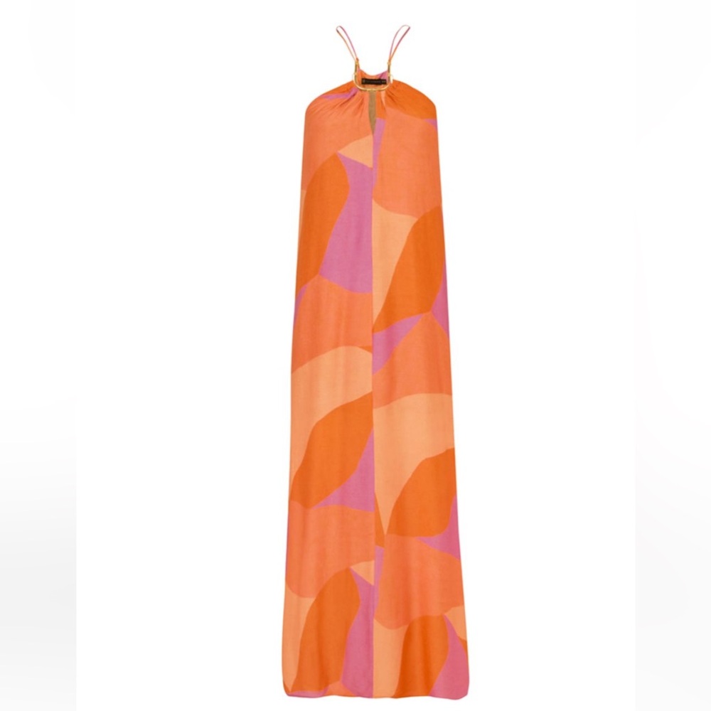 Vix Martinica Emily Orange and Pink Halter Maxi Dress